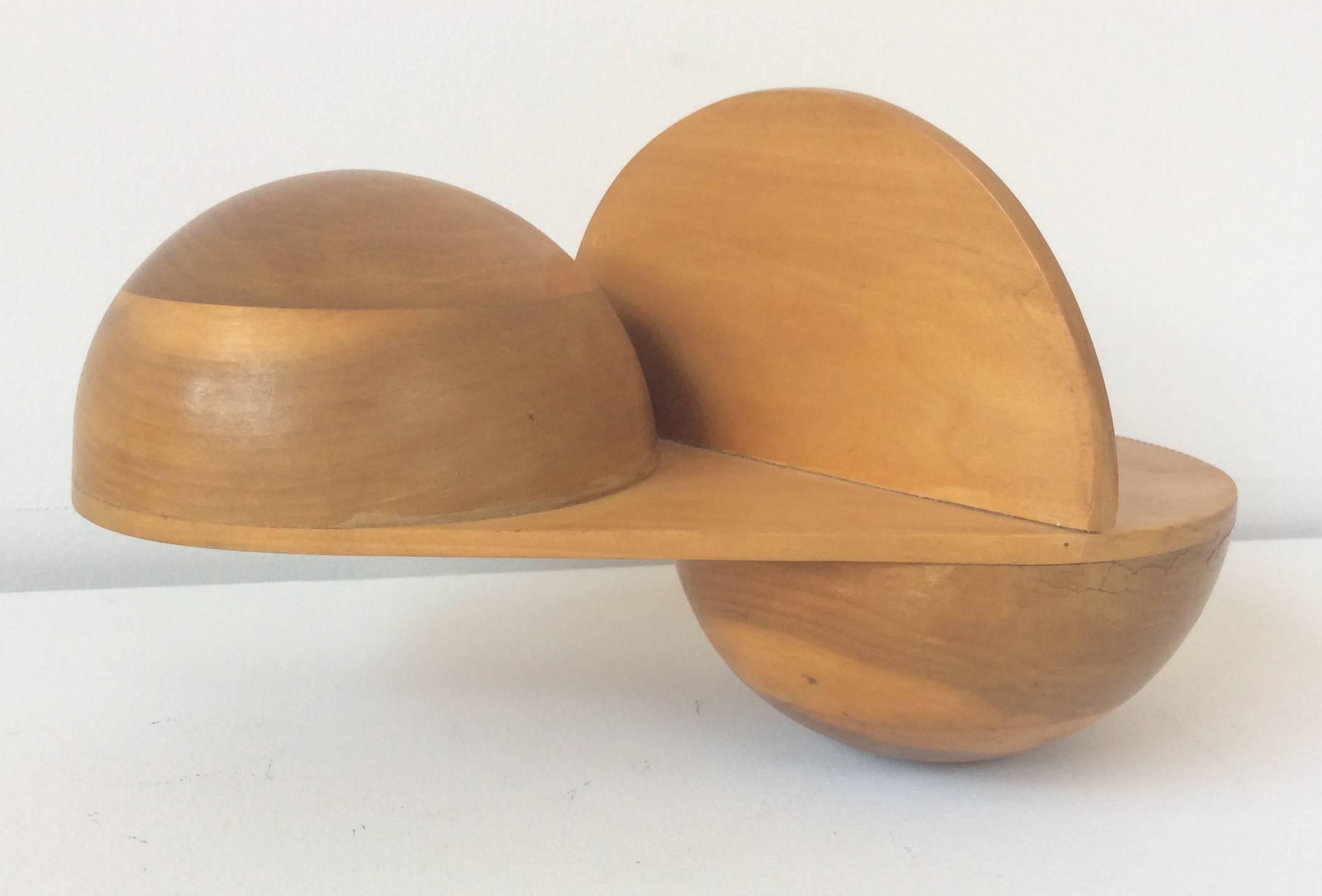 Leon Smith Abstract Sculpture - All's Fair (Abstract, Mid Century Modern Small Scale Wooden Tabletop Sculpture)