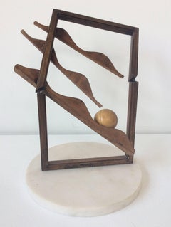 Pachinko (Small Mid Century Modern Inspired Abstract Sculpture of Wood & Marble)