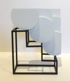 Three by Six (Small Abstract Mid Century Modern White Wood and Steel Sculpture) 