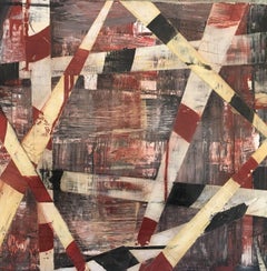 Big-Little #98 (Burgundy, Beige and Black Square Abstract Painting on Panel)
