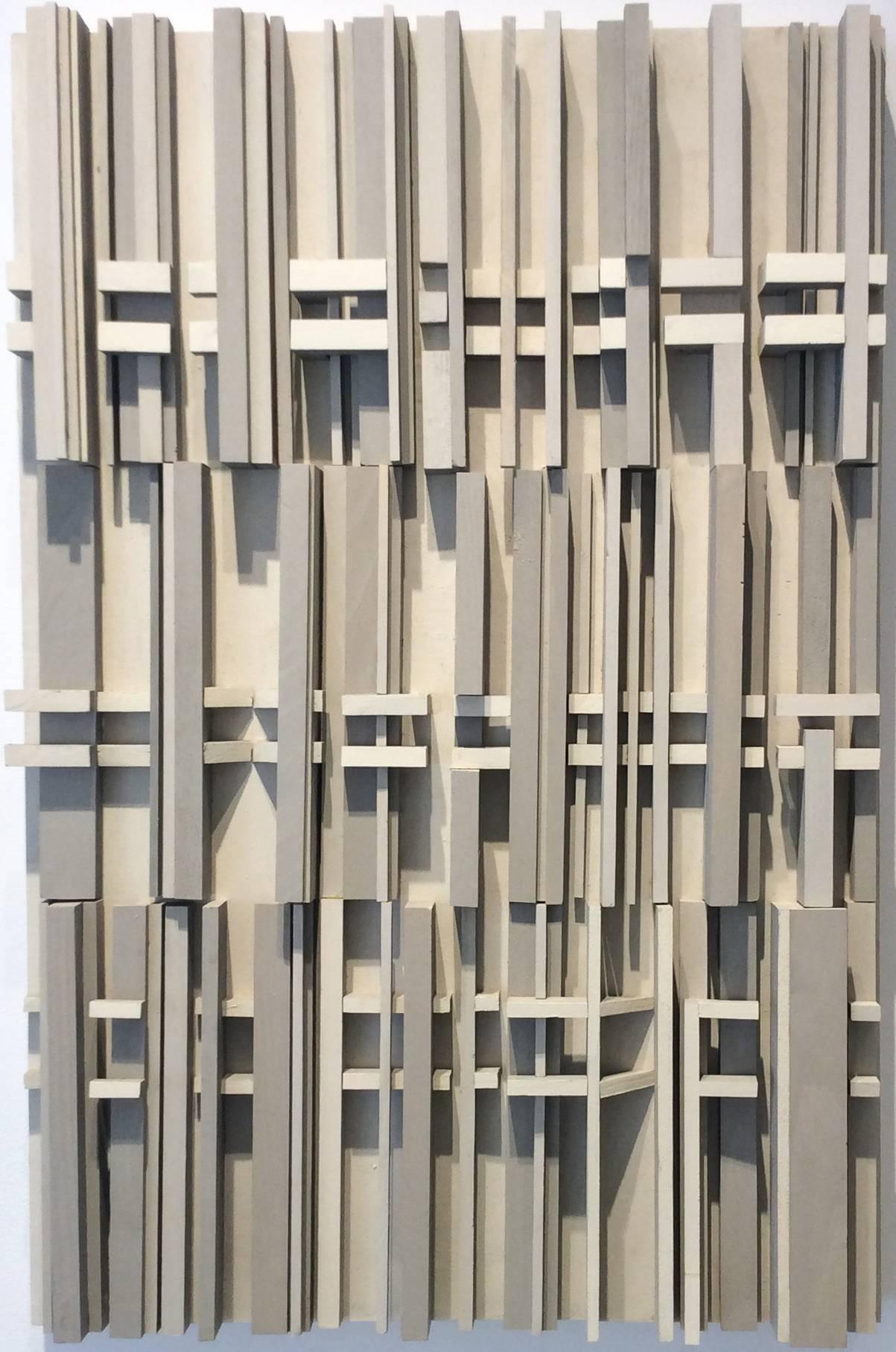 Side by Side - (Monochromatic Wooden Wall Sculpture with Vertical Lines)