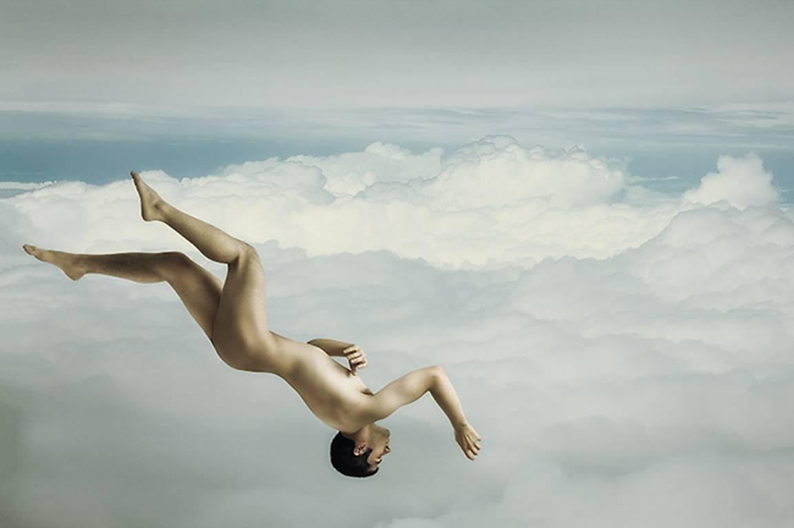 Newbold Bohemia Figurative Photograph - Icarus #1 (Contemporary Nude in Sky Photograph Based of Traditional Greek Myth)