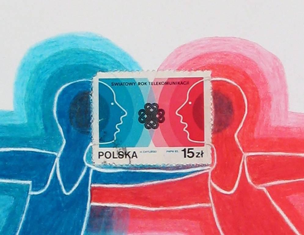 Poland (Yoga) Unique drawing with Stamps from Poland - Art by Andrea Moreau