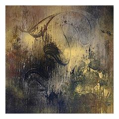 An Echo of Inner Music (Blue and Gold Abstract Painting with Metallic Powders)
