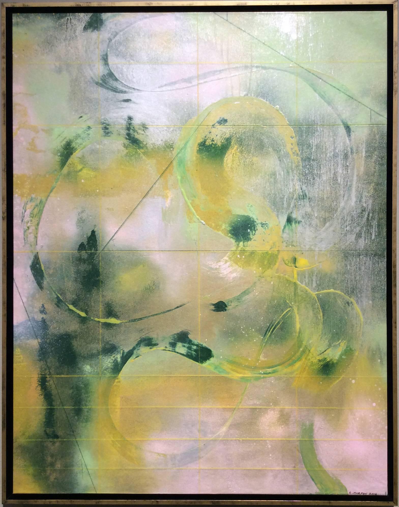 Looking for Truth (Gestural Abstract Painting in Green and Light Pink)