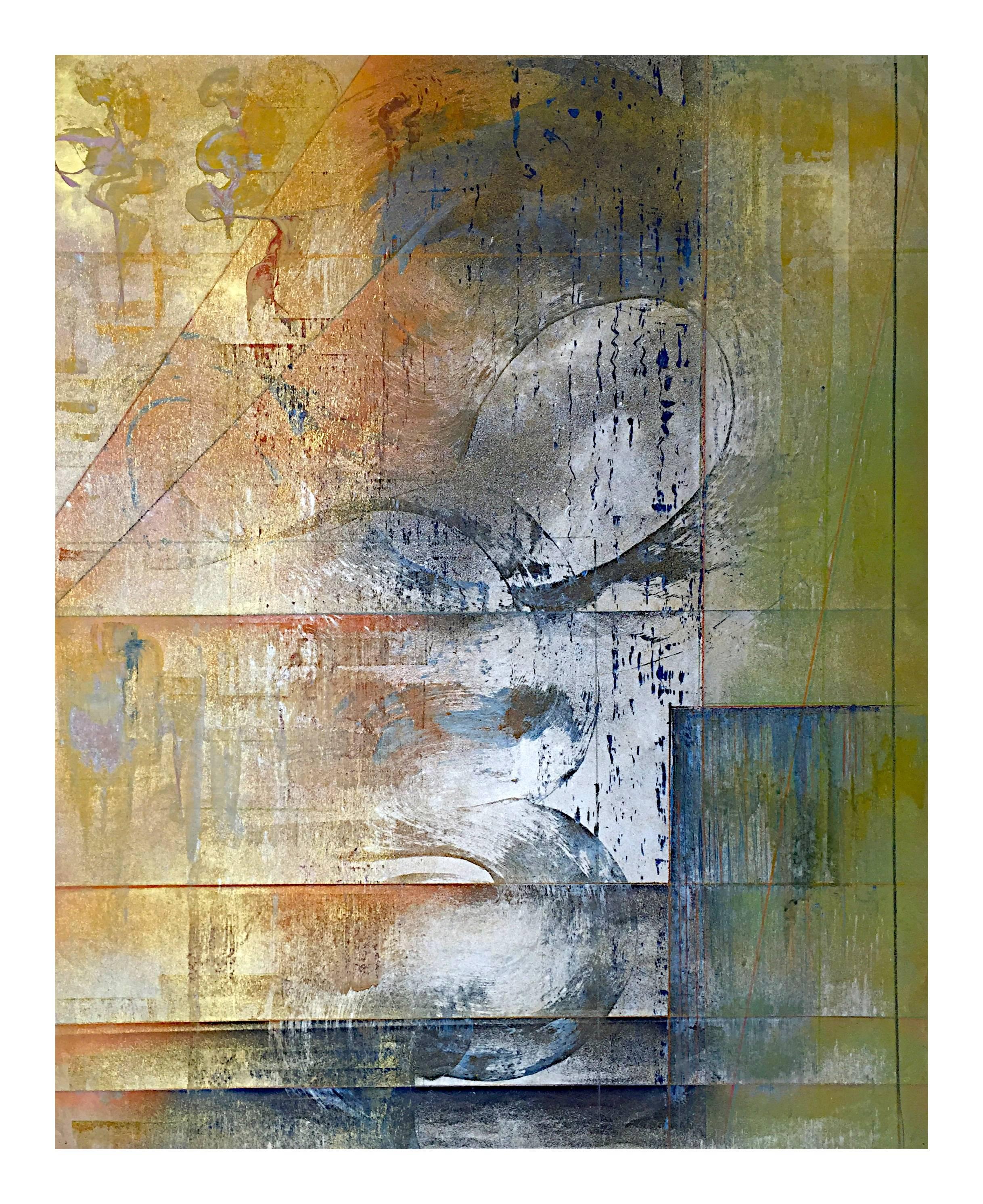 Bruce Murphy Abstract Painting – Spatische Alchemie (Farbenfrohes abstraktes Gemälde mit Metallic-Puder)