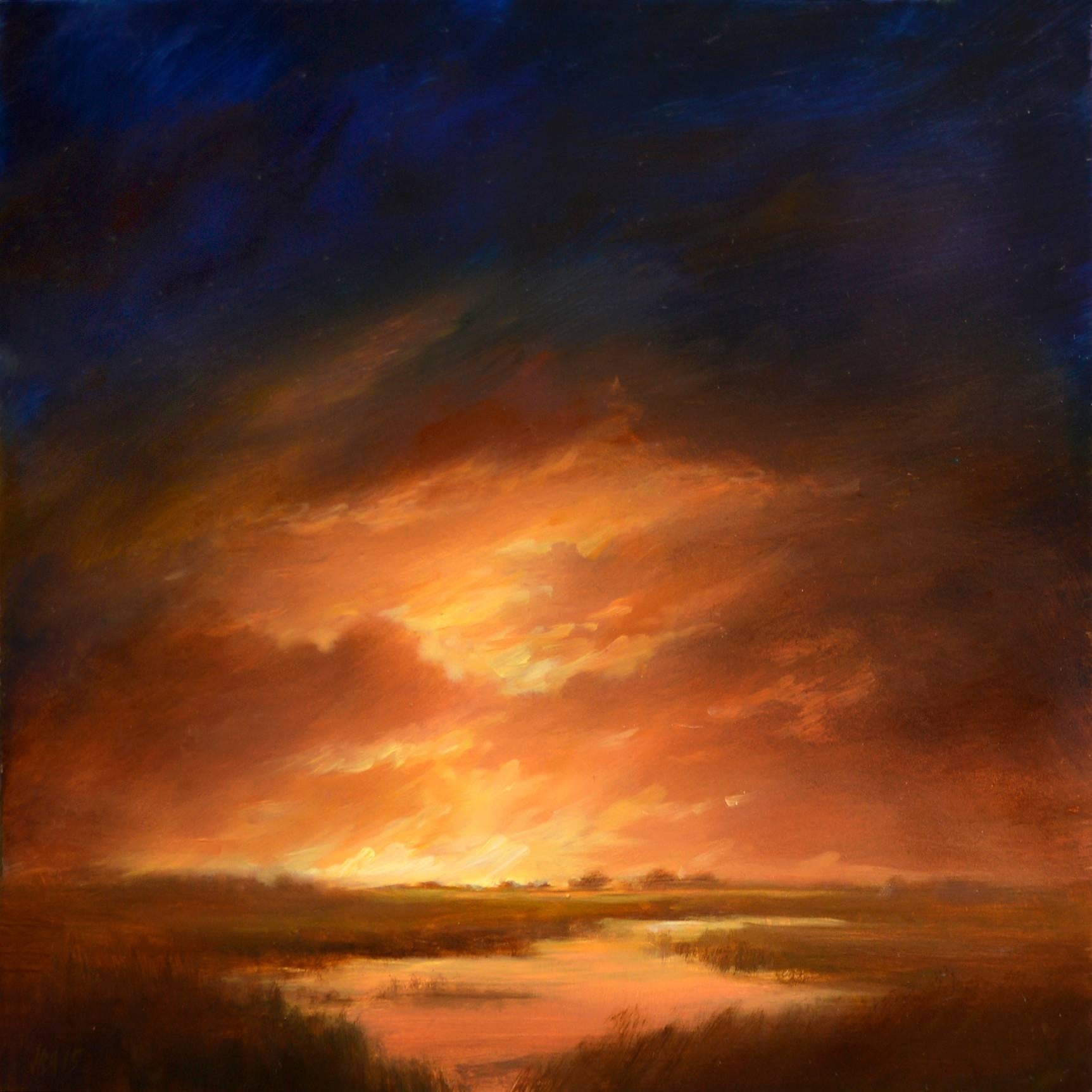 Jane Bloodgood-Abrams Landscape Painting - Horizon II (Landscape Oil Painting of a Sunset in Hudson River School Style)