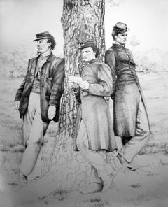 The Letter (Large Black & White Ballpoint Pen Drawing of Civil War Soldiers)