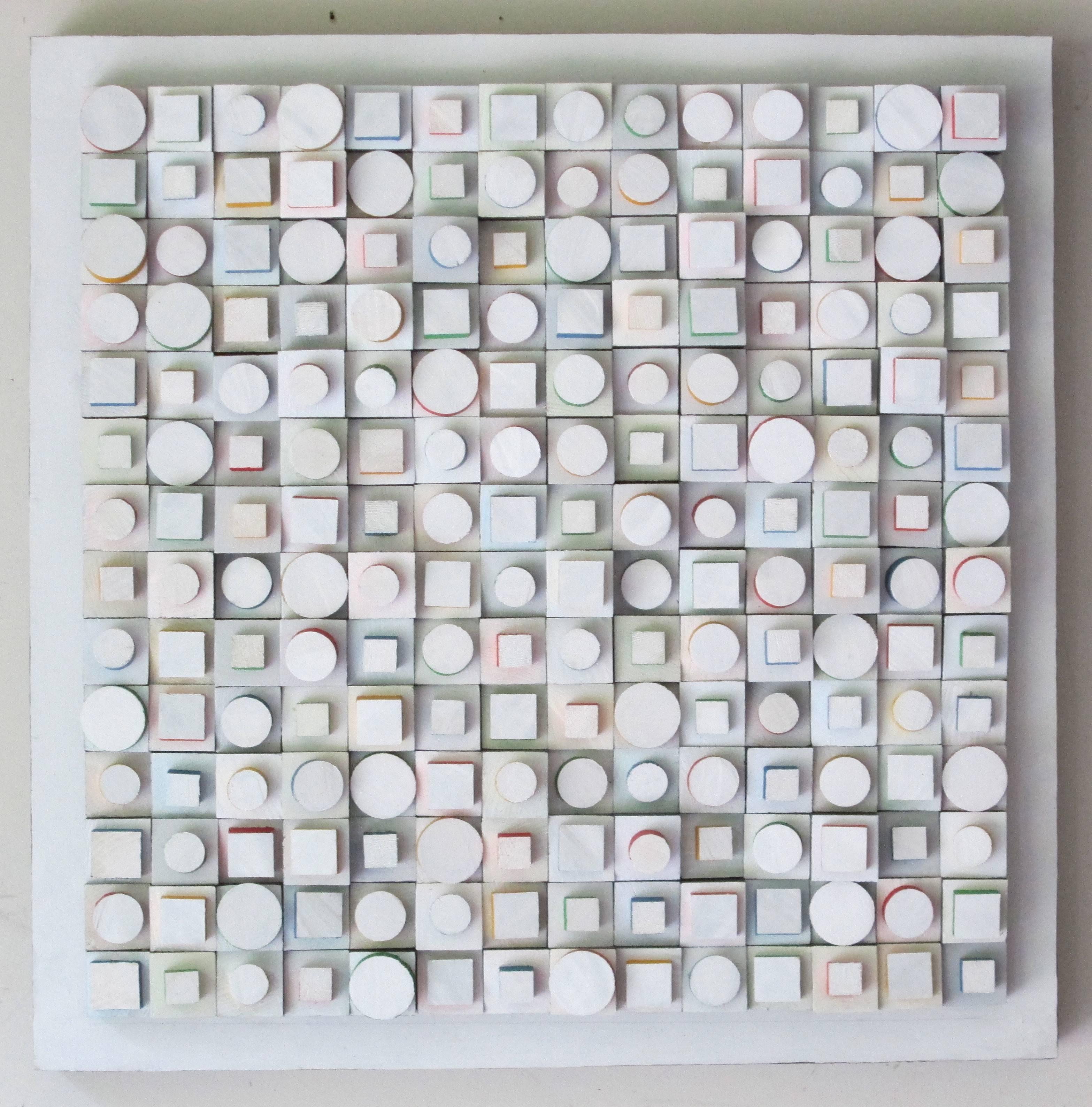 Stephen Walling Abstract Painting - Its All How You Look At It (White and Multi-Colored Abstract Wall Sculpture)