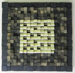 Oasis (Modern Abstract Wooden Wall Sculpture in Black and Pale Yellow)