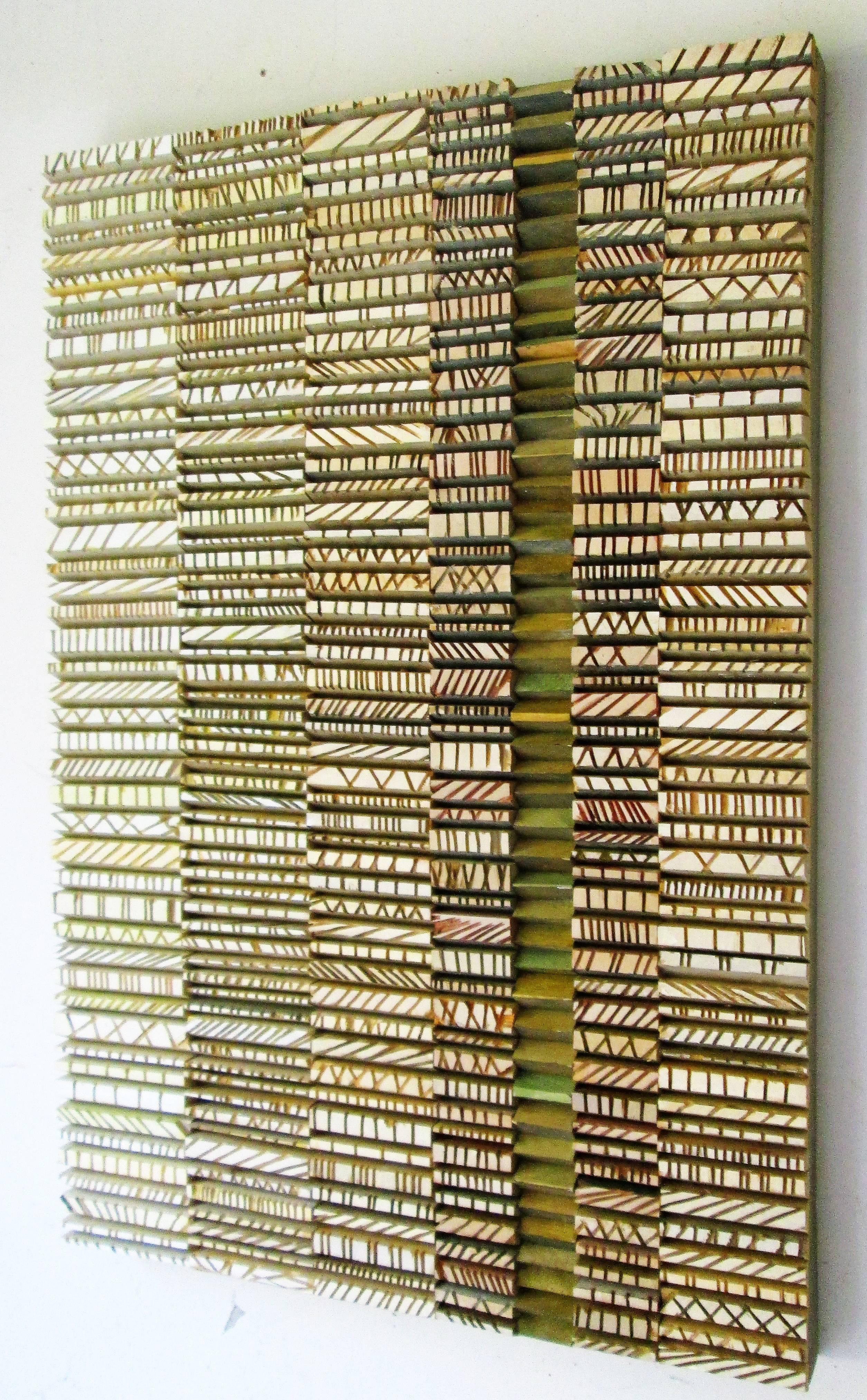 Todoro (Abstract, Three-Dimensional Wood Wall Sculpture in Green & White) - Mixed Media Art by Stephen Walling