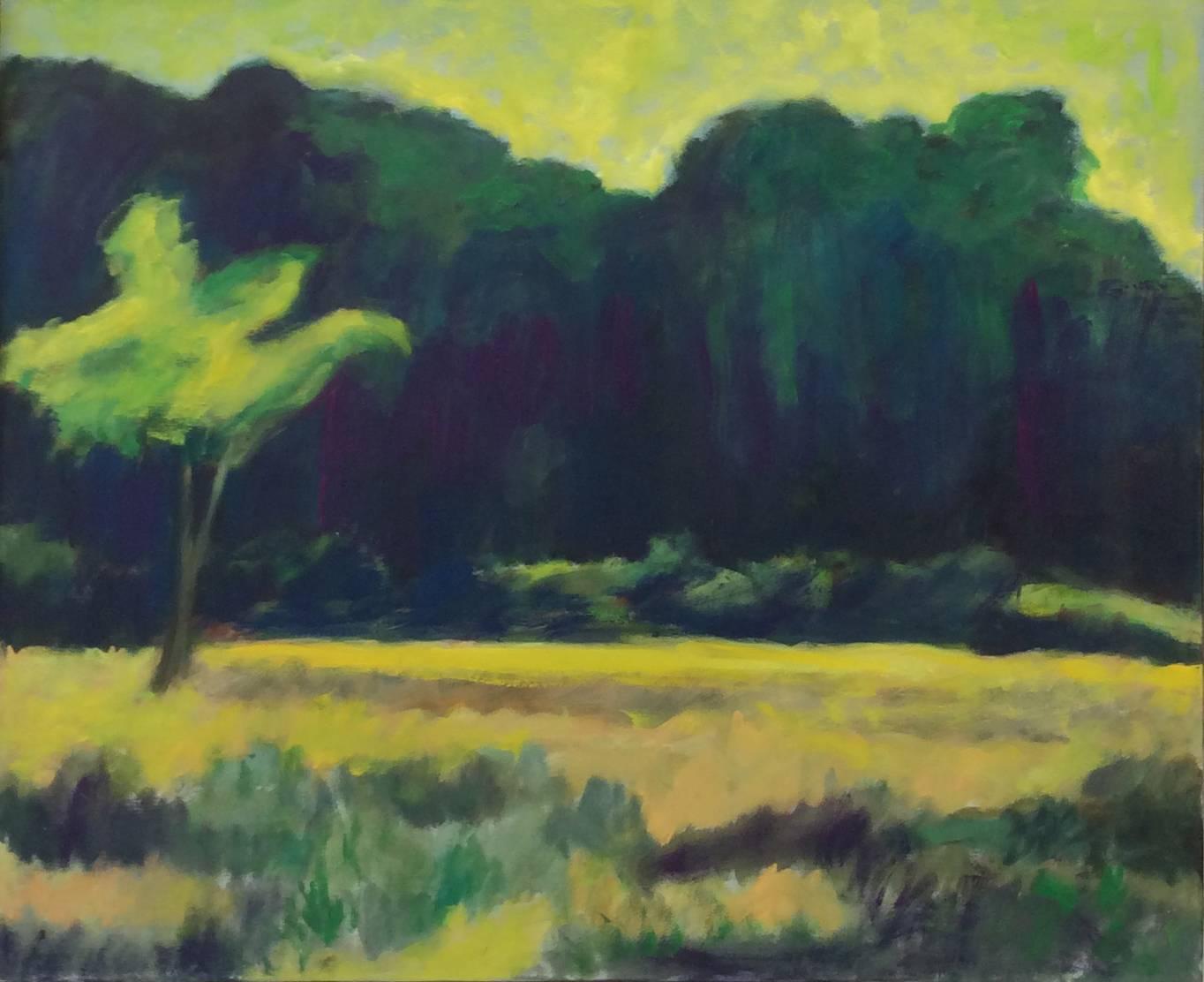 Stephen Brophy Landscape Painting - Single Tree (Expressionist Style Landscape of Green Country Field)