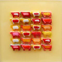 Slurpee Cows in Yellow (Modern Miniature Cow Grid in Red & Yellow)