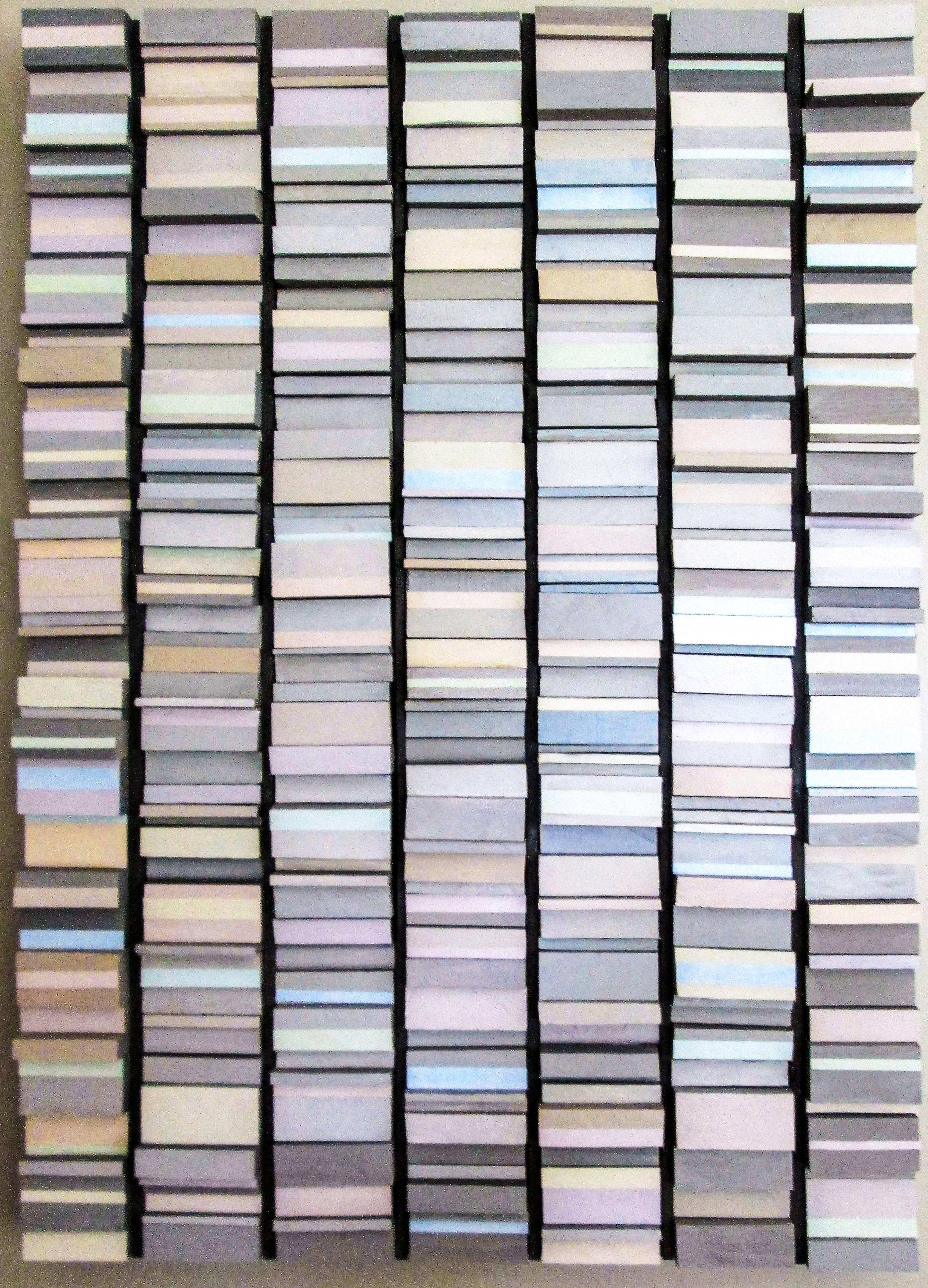 Stephen Walling Abstract Painting - All in a Row (Pastel & Gray 3 Dimensional Wall Sculpture)