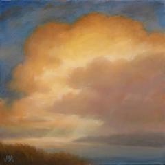 Descending (Small Landscape Oil Painting of Clouds in the Hudson River Valley