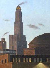 Dime, Pre-Dawn: Large Vertical Cityscape Painting of Industrial Brooklyn