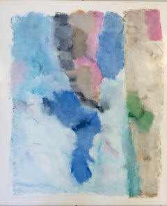 Ohne Titel 048 (Zeitgenössische abstrakte Landschaft in blassem Pastell auf Papier)