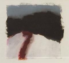 Untitled 080 (Contemporary Abstract Landscape in Dark Black and Blue Oil Pastel)