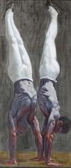 Two Gymnasts in Handstand (Contemporary Oil Painting of Male Athletes)