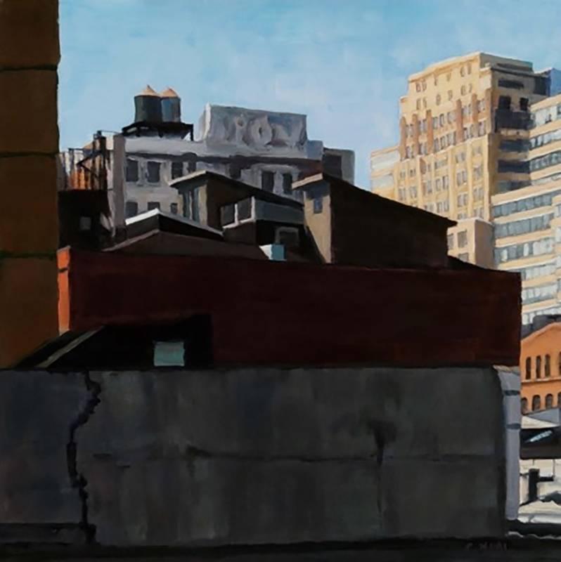 City Side (Modern Cityscape Oil Painting of Brooklyn Rooftops)