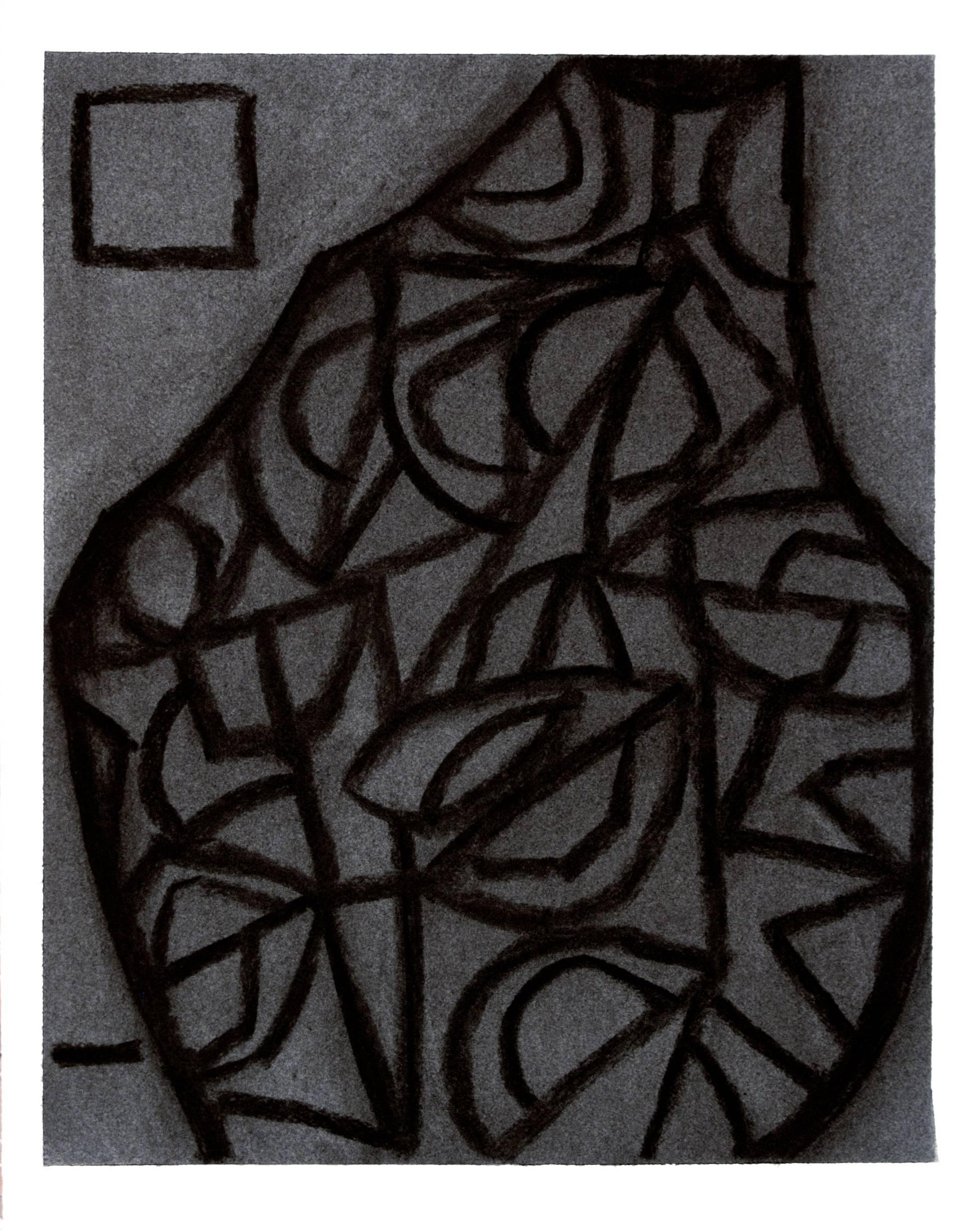 Ralph Stout Abstract Drawing – Ohne Titel 1 (Modern Schwarz Holzkohle & Grau Abstraktes Stillleben Zeichnung auf Papier)