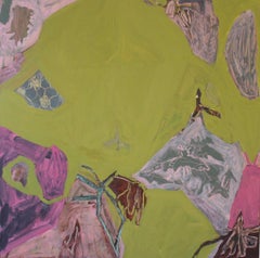 Metamorphosis (Bright Green and Pink Abstract Square Painting on Canvas)