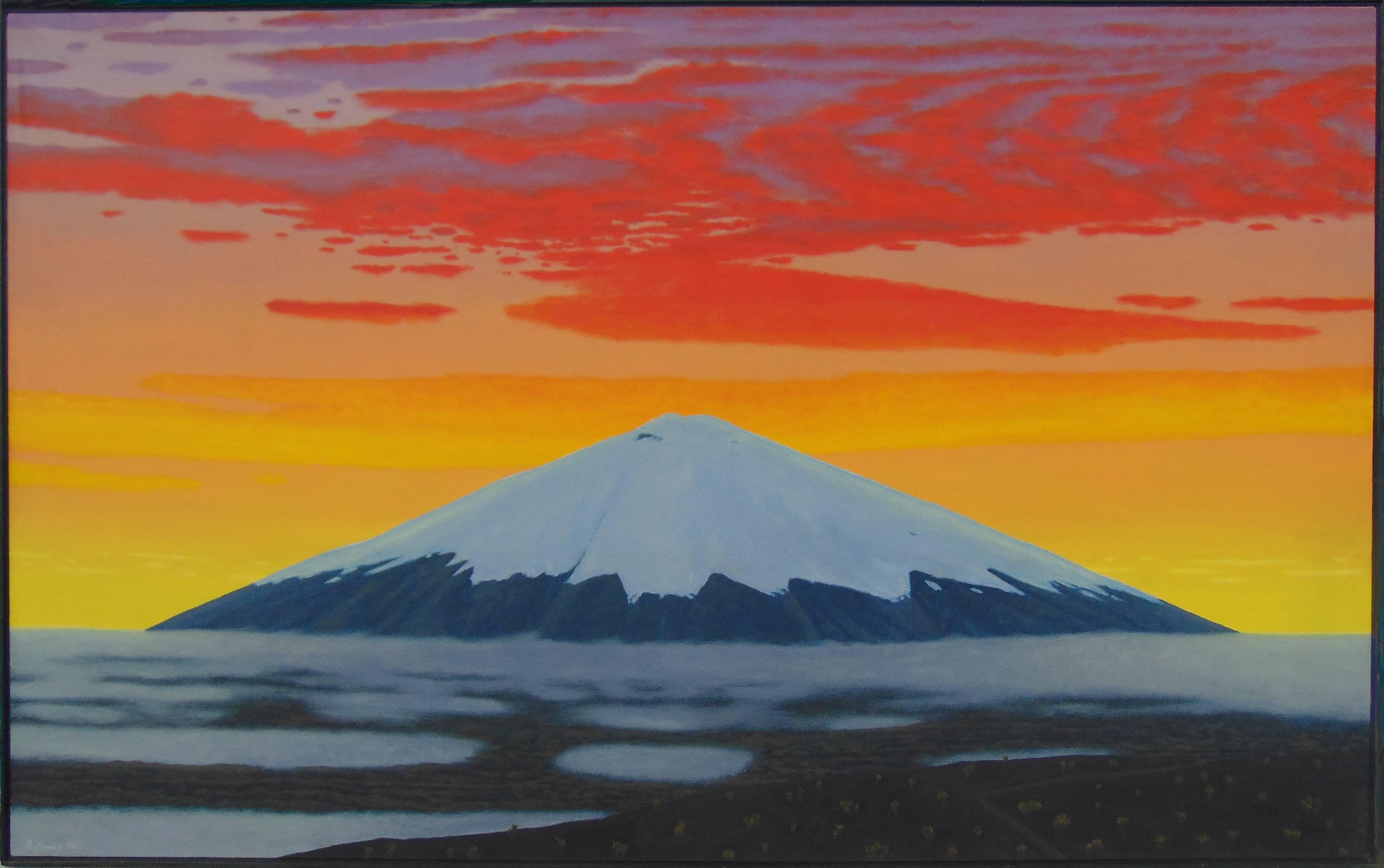 Landscape Painting Bill Sullivan - Cotopaxi II (peinture à l'huile moderne d'un coucher de soleil sur un volcan dans les Andes)