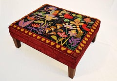 Hearts (Hand- Hooked Rug Ottoman with Original Floral motif, functional art)