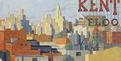 Kent, PM Panorama, Study (Cityscape Oil Painting of Industrial Brooklyn Skyline)