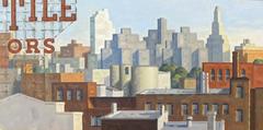 Kentile AM Panorama, Study (Bright Cityscape Oil Painting of Brooklyn Skyline)