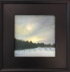 Soft Light (Landscape Oil Painting Yellow, Grey, & Blue Country Winter Scene)