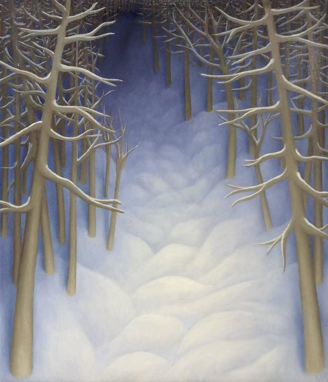 Light On Snow Trail Small Landscape Oil Painting Winter Snow On Trees Forest