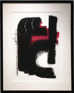 Caliban (Bold Black & Red Gestural Abstract Painting on Paper, Framed)
