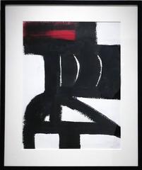 That Bides It's Time and Bites (Bold Black & Red Abstract Painting on Paper) 