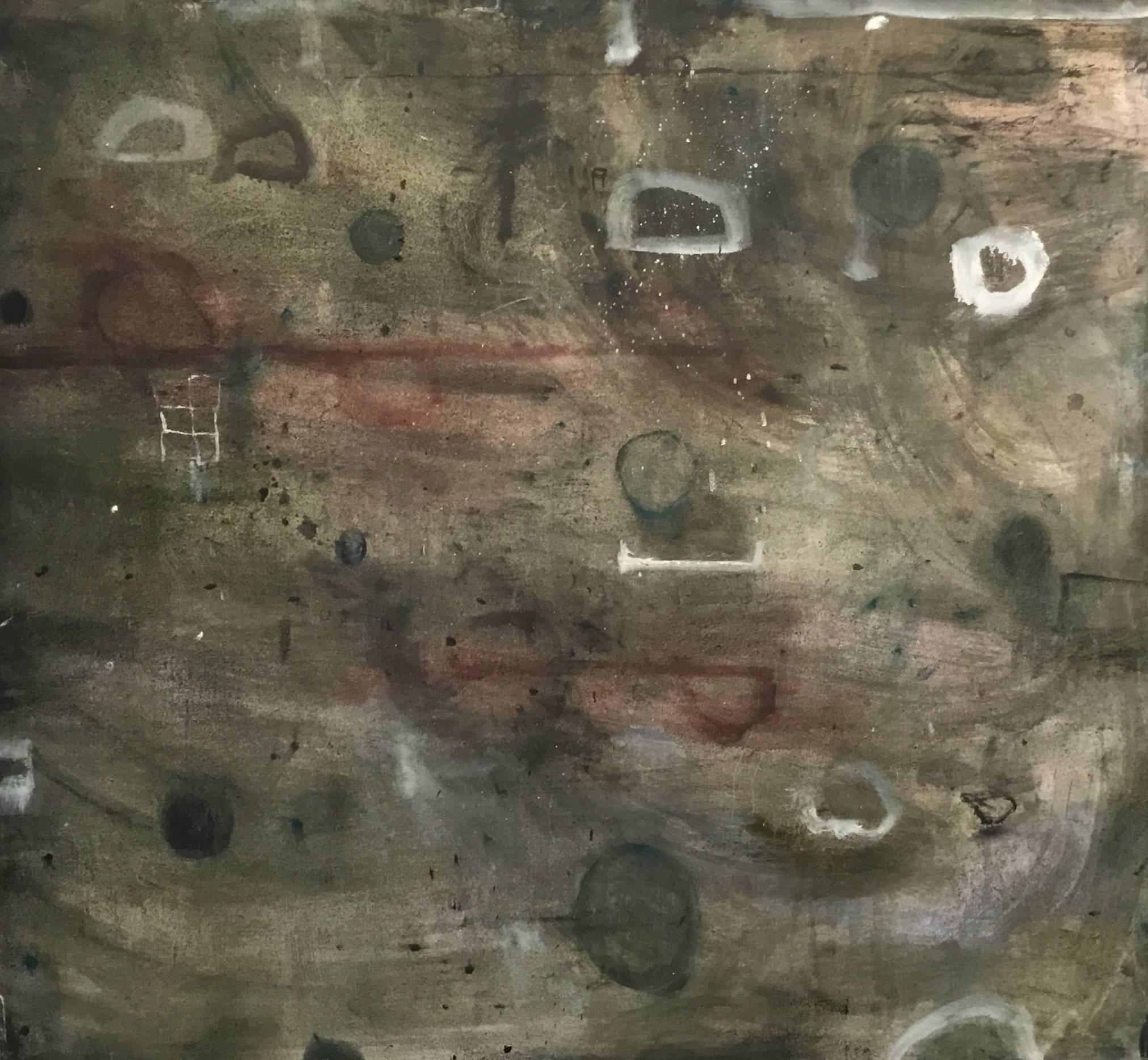 Elizabeth Coyne Abstract Painting - A Way of Knowing #1 (Contemporary Abstract Oil Painting in Olive Green)