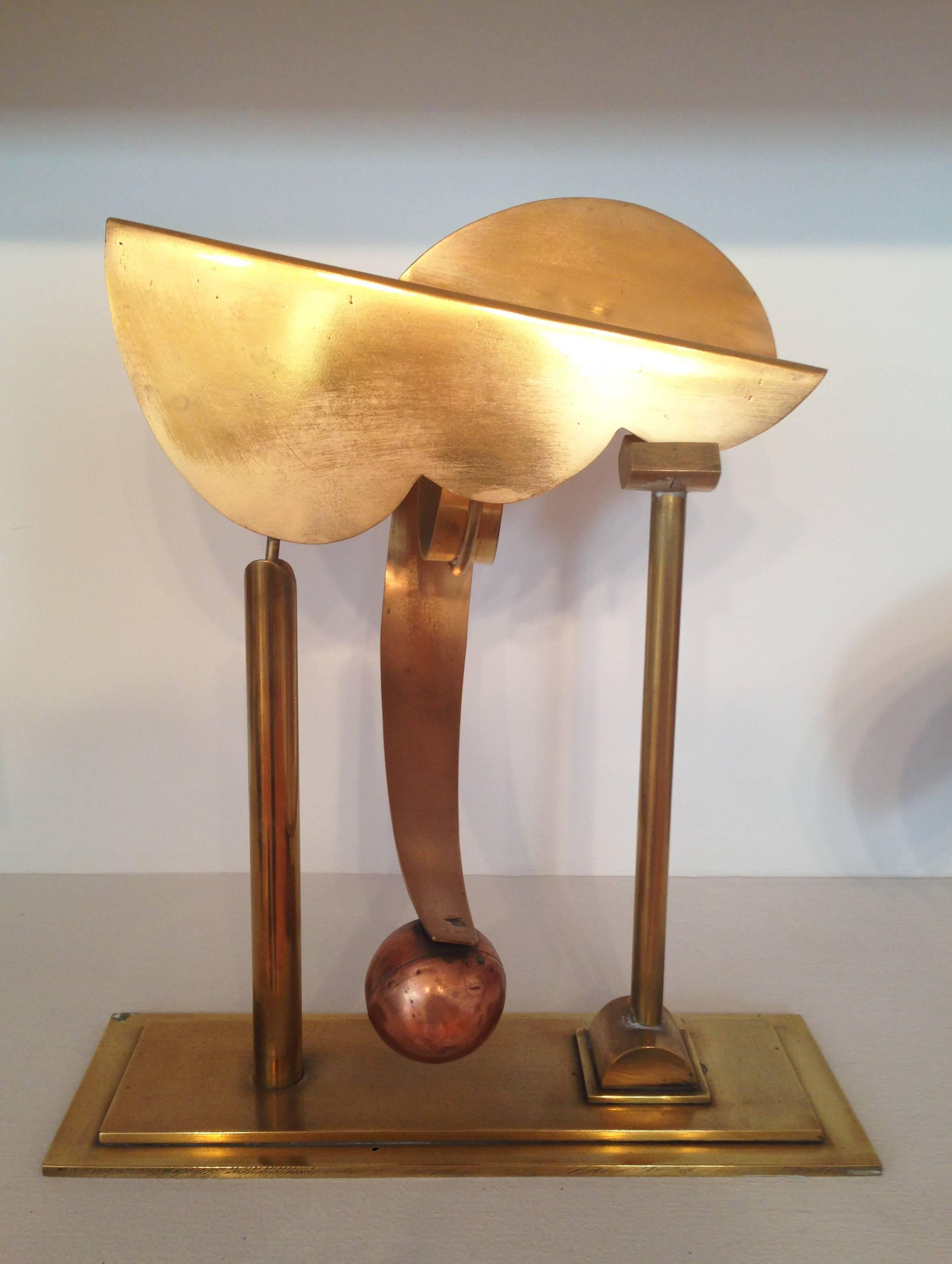 Leon Smith Abstract Sculpture - Swinger (Mid Century Modern Inspired  Brass & Copper Pendulum Sculpture)