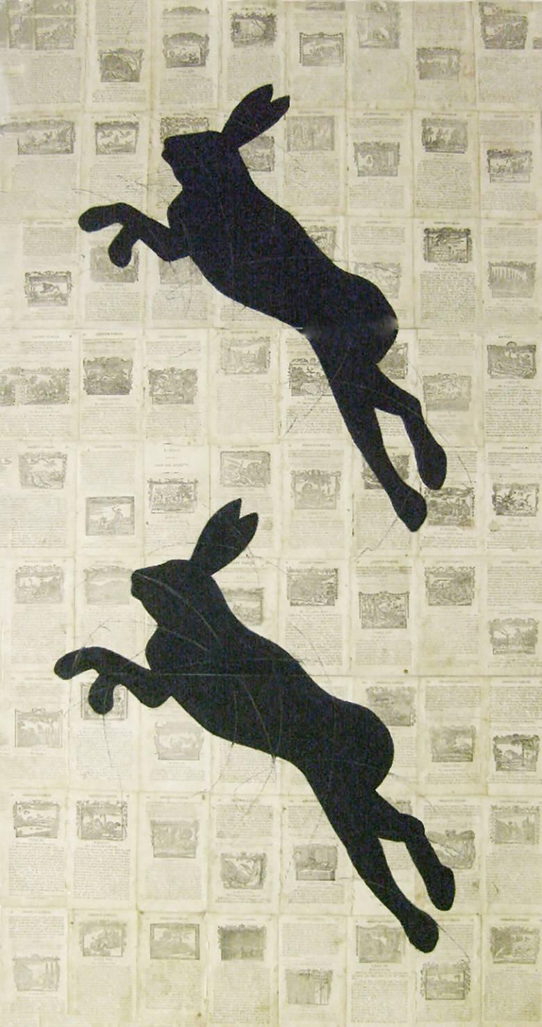 Ancient, Original, Modern Fables with Hares (Graphic Collage with Chalk & Paper)