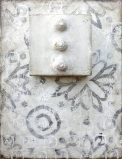 Bumps (Abstract Wall Sculpture with Gray Mosaic Pattern & White Encaustic)