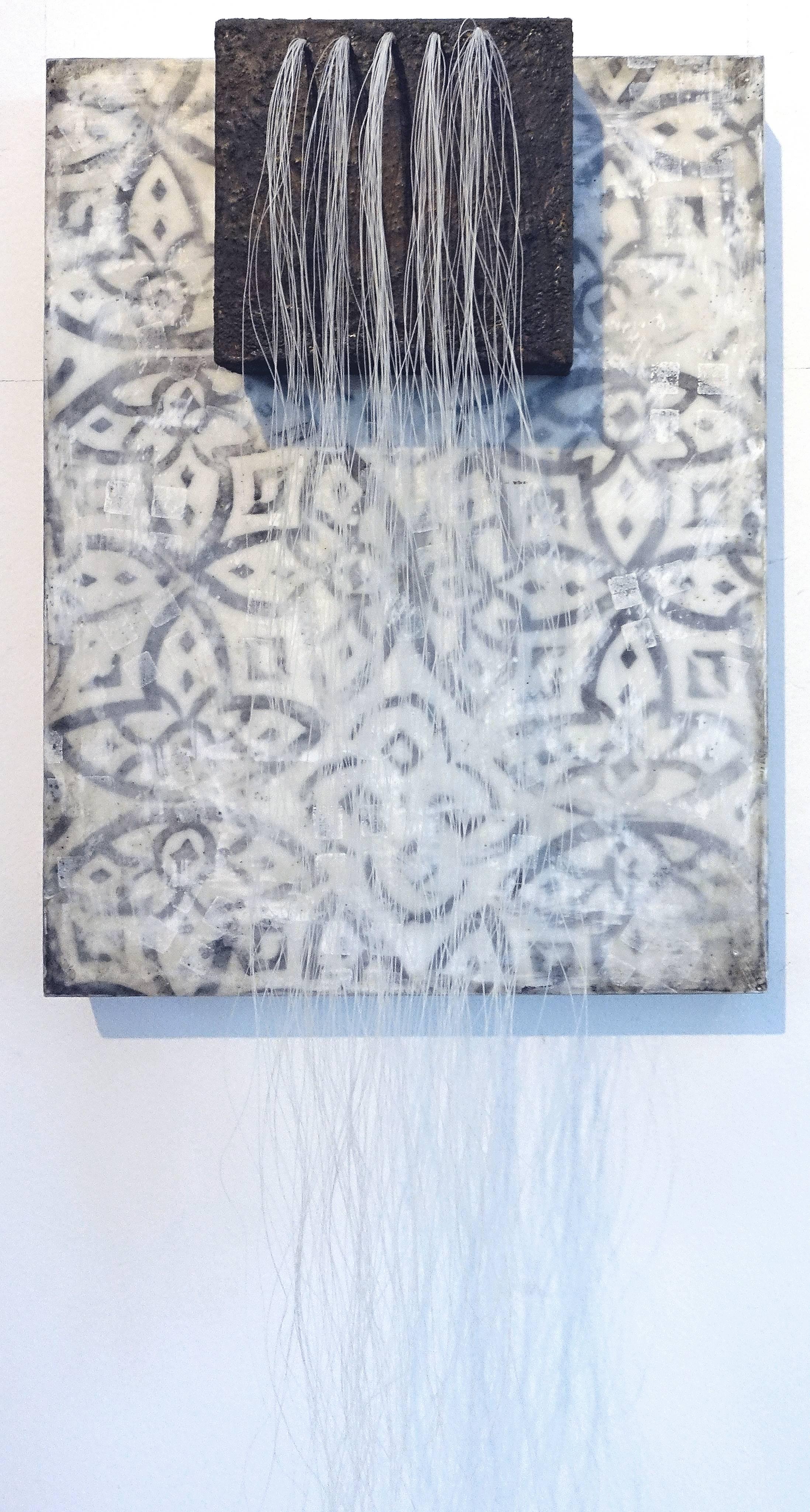 Hairfall (Mixed Media Abstract Wall Sculpture with Grey & White Mosaic Pattern) - Mixed Media Art by Susan Stover