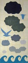 The Forms of Water in Clouds & Rivers with Bluebirds (Chalk Drawing on Paper)