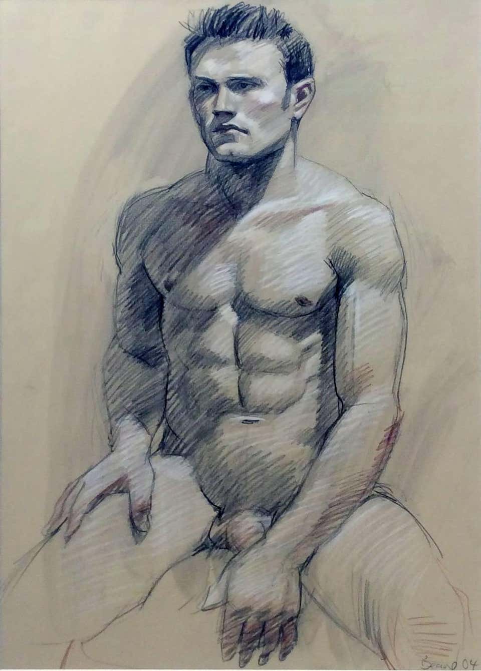 MB 089A (Contemporary Graphite Drawing of Seated Male Nude)
