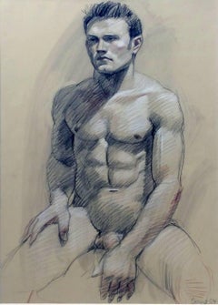 Vintage MB 089A (Contemporary Graphite Drawing of Seated Male Nude)
