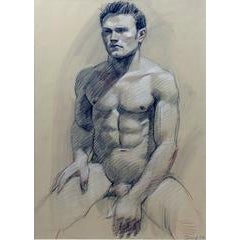 MB 089A (Contemporary Graphite Drawing of Seated Male Nude) 6