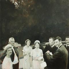 4, 5, 2 (Black 
White Figurative Painting of Vintage 1950
s Photograph)