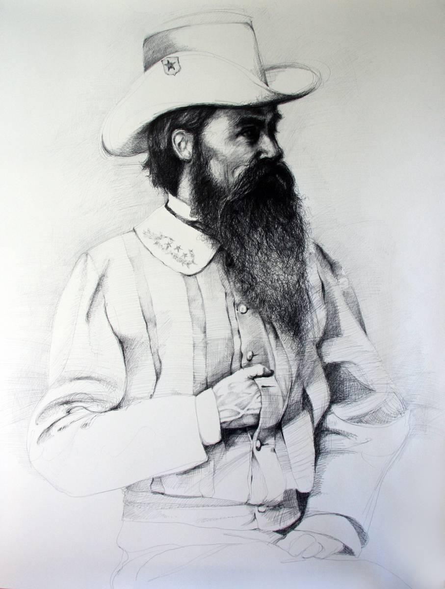 William Mahone (Large Black & White Ballpoint Pen Drawing of Civil War General)