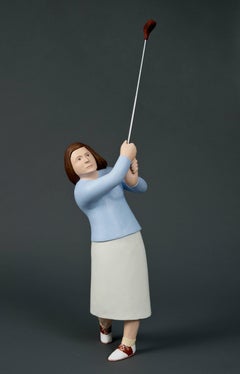 Right Down The Middle (Carved Wooden Sculpture of Female Golfer with Club)