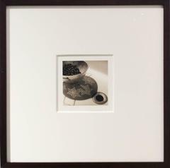 Blueberries in Colander: Square Sepia Toned, Vintage Country Style Kitchen Scene