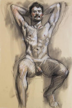 Mb 826 A (Figurative Charcoal Drawing of Male Nude on Arches Paper)