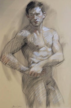 MB 819 A (Contemporary Tattooed Male Nude Figurative Drawing in Charcoal)