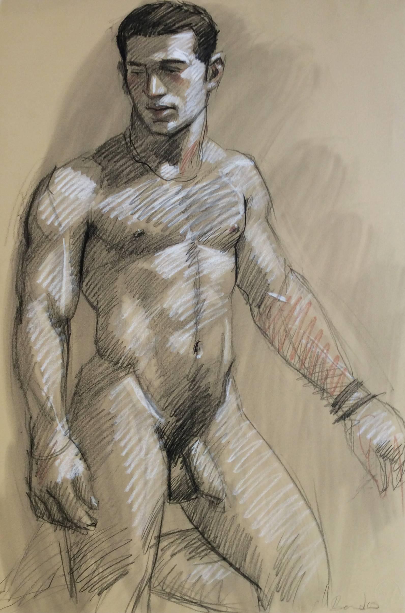 MB 820 B (Contemporary Academic Style Male Nude Figurative Drawing on Paper)